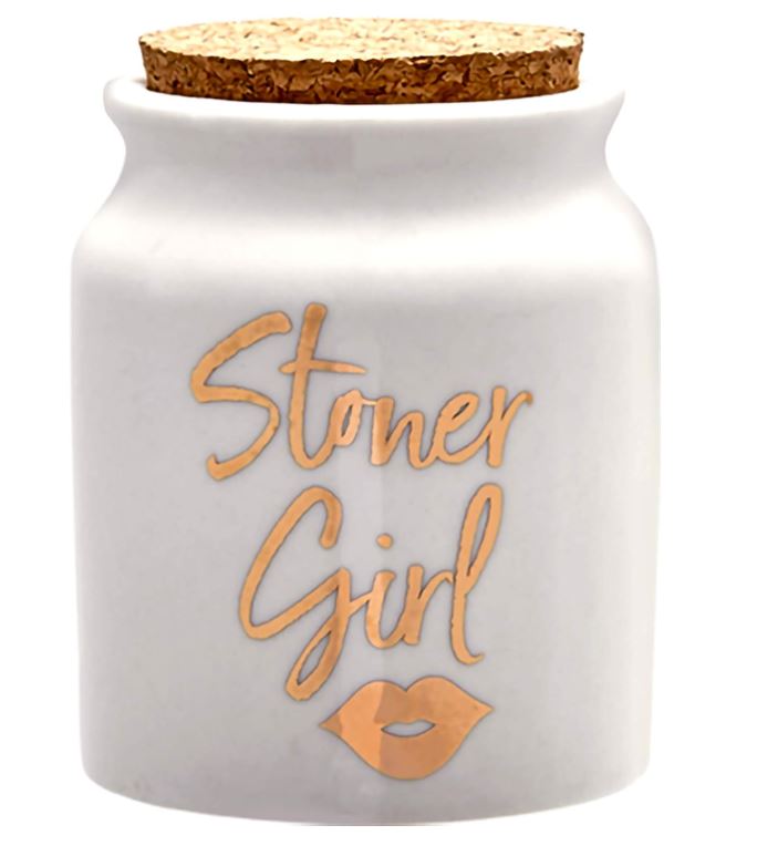 Stoner Girl Stash Jar – White with Gold Letters, Novelty Stash Jar, Herb Jar-hotRAGS.com