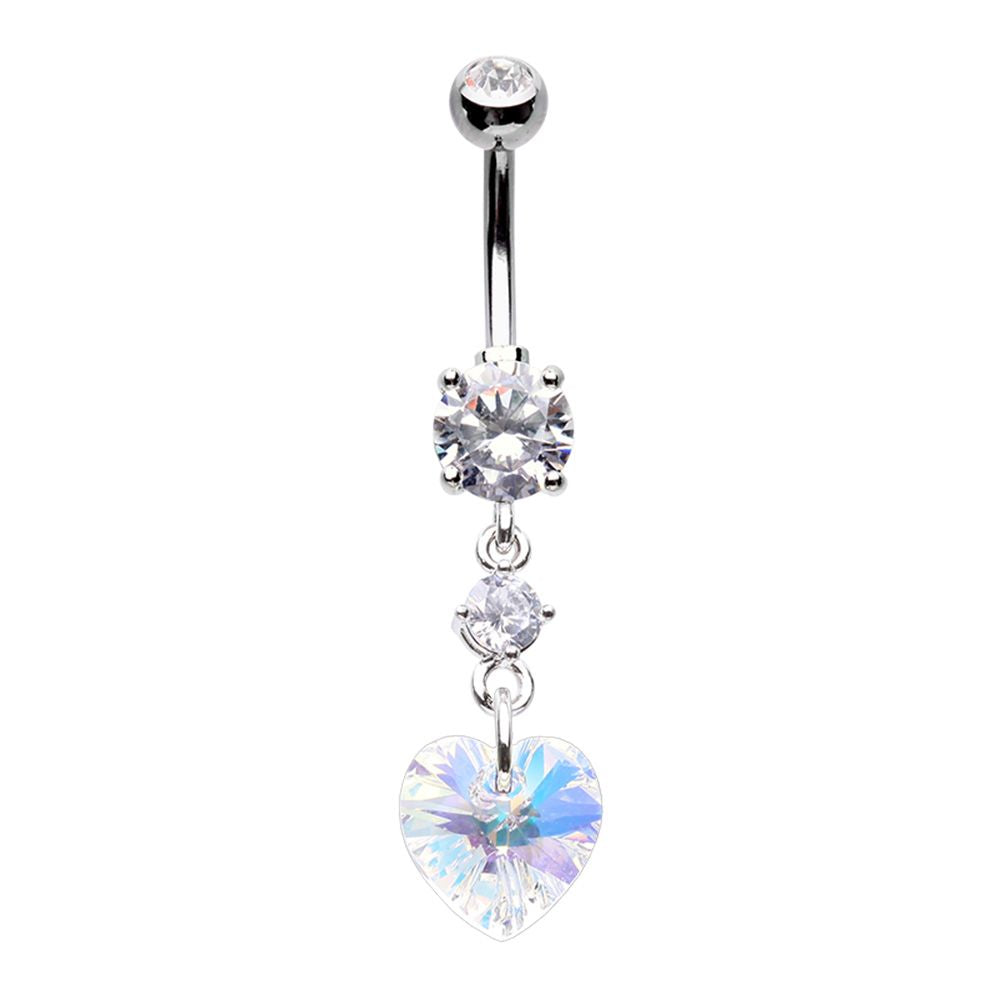 Belly Ring - Cubic Zirconia Heart Iridescent-hotRAGS.com