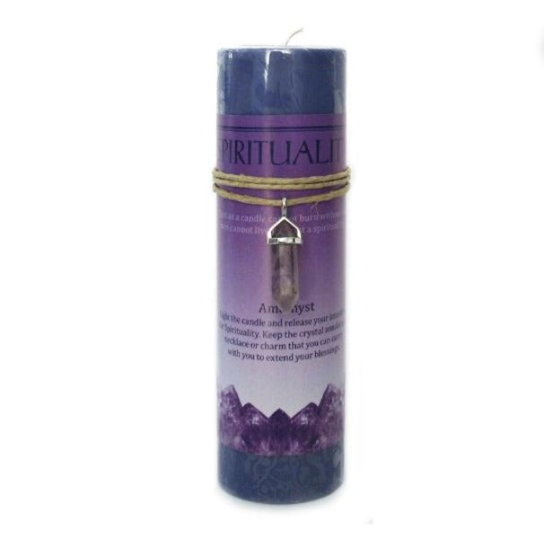Candle - Spirituality Pillar Candle with Amethyst Pendant (Crystal Energy Candle)-hotRAGS.com