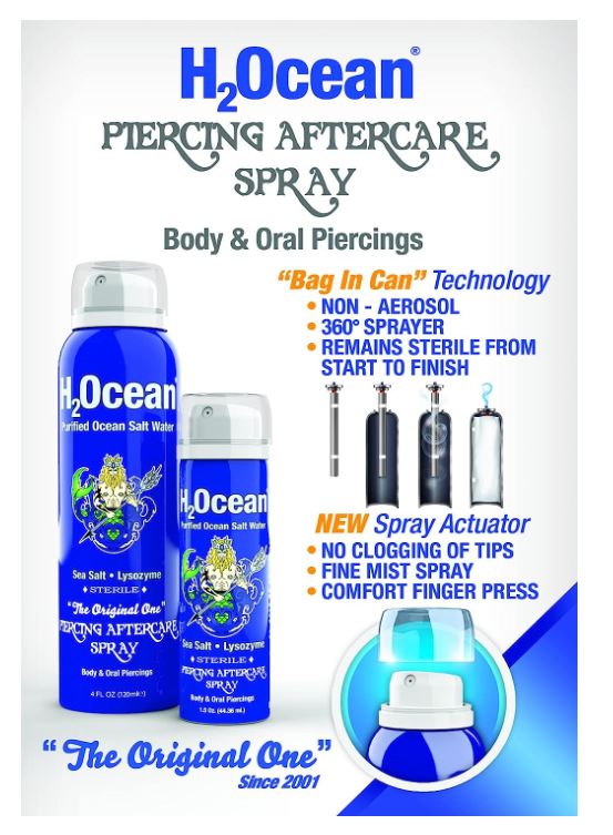 H2Ocean Piercing Aftercare Spray 4oz - Ear, Nose, Earring, Belly Button Piercing Wound Wash Cleaner with Sea Salt Saline Solution - Keloid Bump Scar Removal Treatment-hotRAGS.com