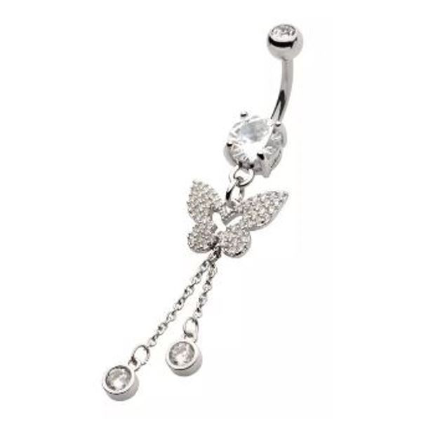 Belly Ring - Cubic Zirconia - Butterfly-hotRAGS.com
