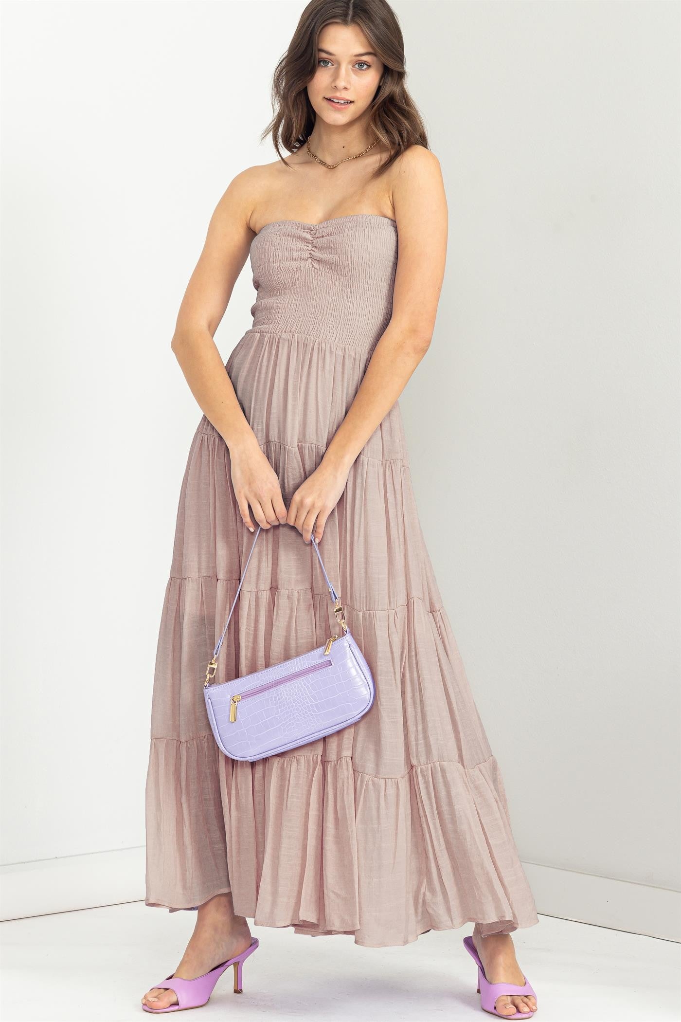 PRETTY PLEASE STRAPLESS MIDI DRESS - MAUVE-hotRAGS.com