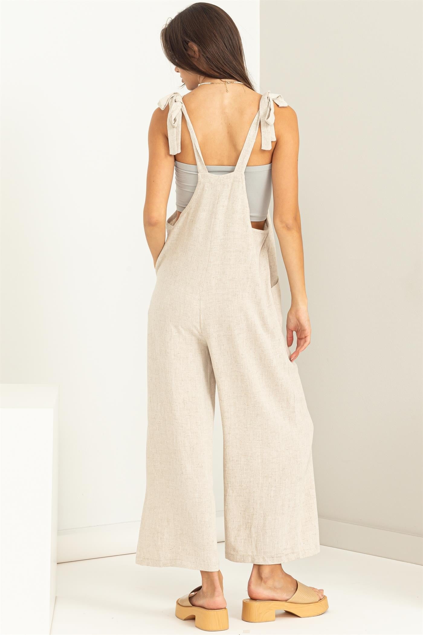 Overall - Tie Strap Jumpsuit - Beige-hotRAGS.com