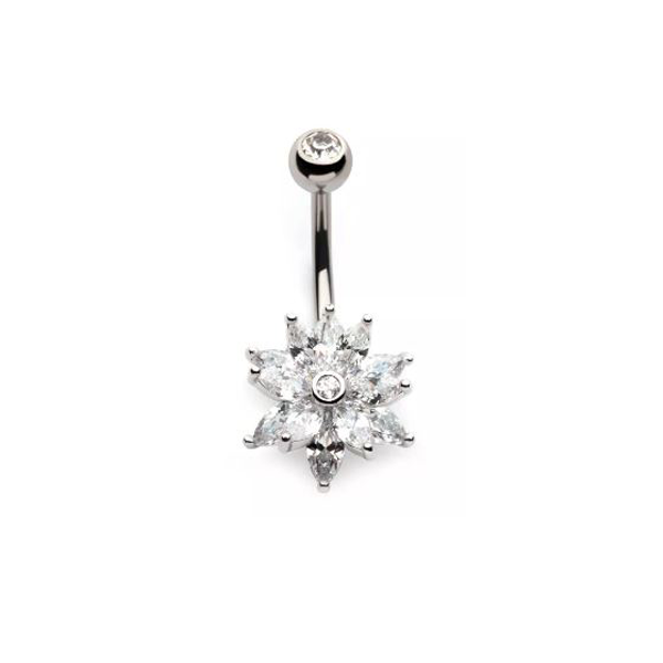 Belly Ring - 3d Cubic Zirconia Flower-hotRAGS.com