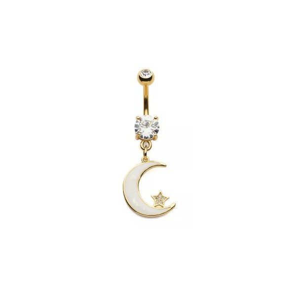 Belly Ring - Gold Moon Dangle-hotRAGS.com