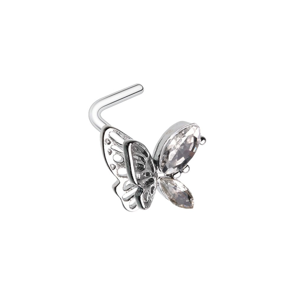 Nose L-shape Silver Butterfly-hotRAGS.com