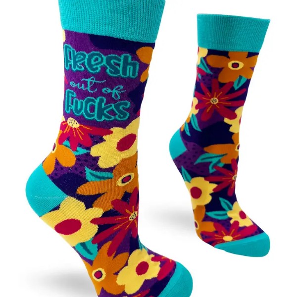 Socks - Fresh Out Of Fucks with Colorful Flowers-hotRAGS.com