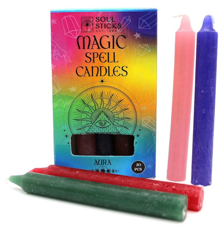 Soul Sticks 4" Magic Spell Chime Taper Premium Candles 20 pcs for Rituals, Ceremonies, Meditation, Altar and Spells (Aura)-hotRAGS.com