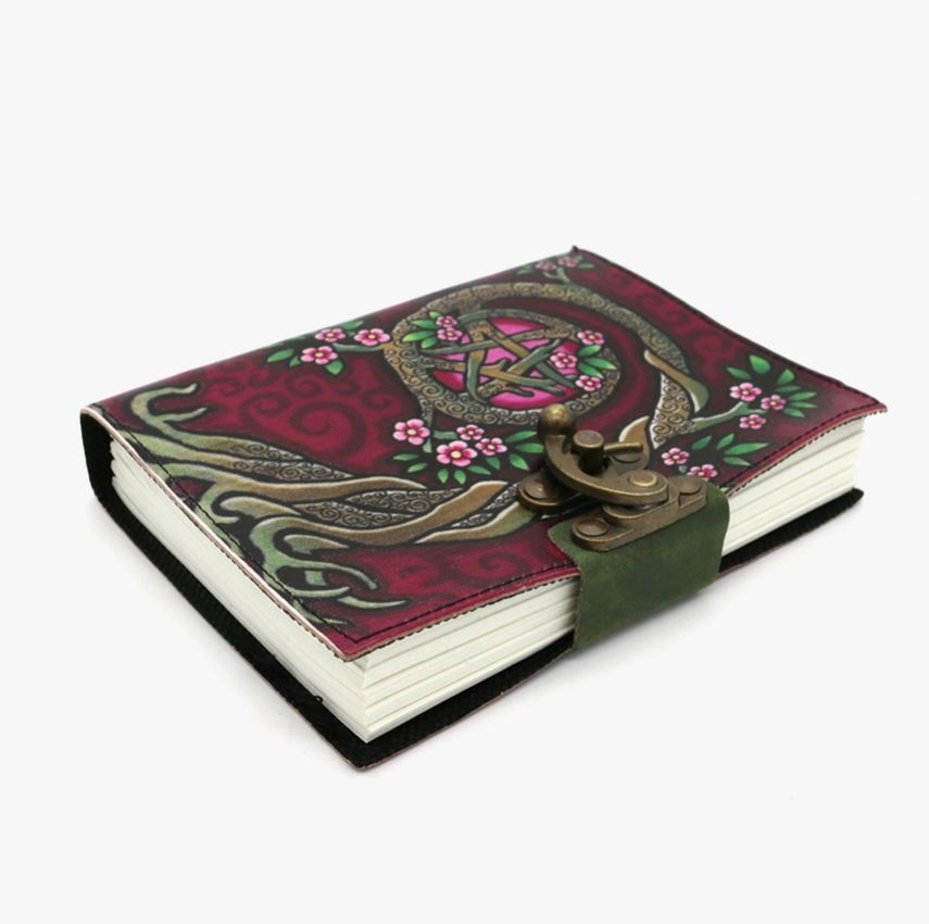 Journal - Pink Tree Pentacle Printed Leather Blank Journal Spell Book-hotRAGS.com