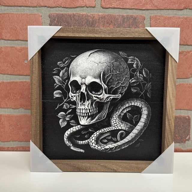 Wood Sign - Skull And Snake Black-hotRAGS.com