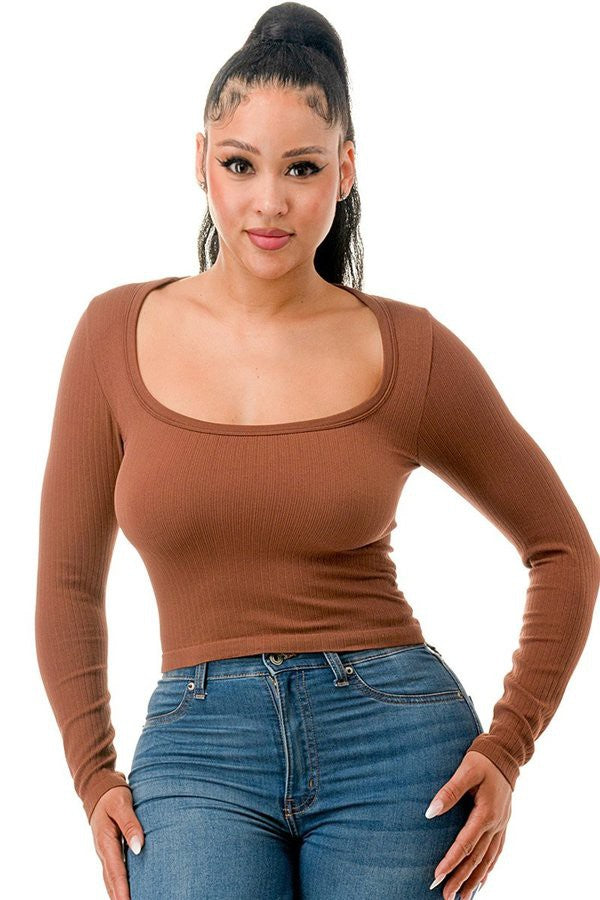 Jr Crop Top - Long Sleeve Brown-hotRAGS.com