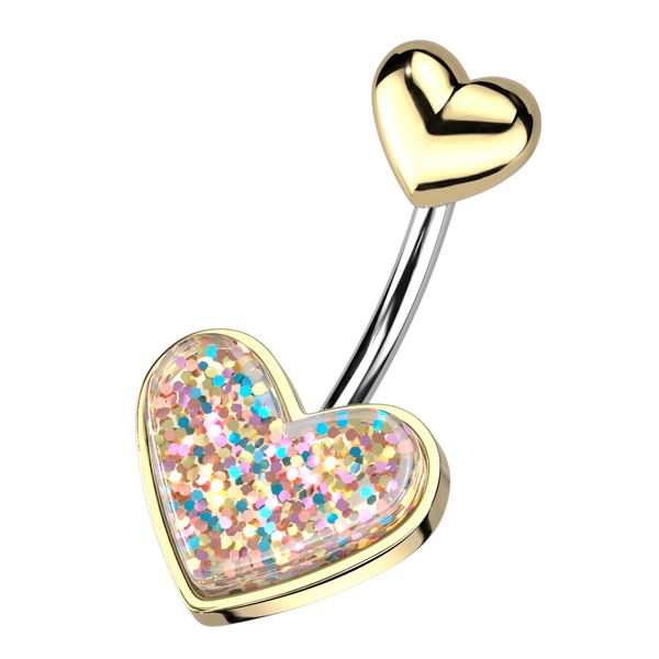 Belly Ring - Glitter Heart - Gold-hotRAGS.com