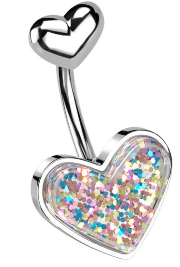 Belly Ring - Glitter Heart - Silver-hotRAGS.com