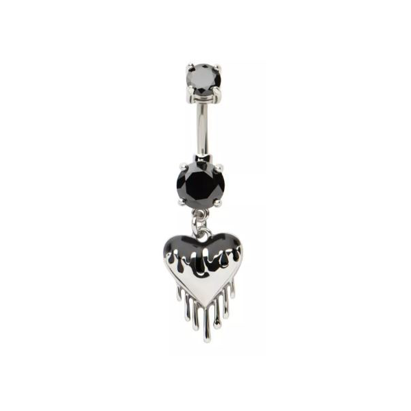 Belly Ring - Black Heart Drip - Silver-hotRAGS.com