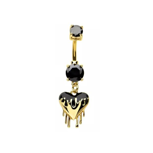 Belly Ring - Black Heart Drip - Gold-hotRAGS.com