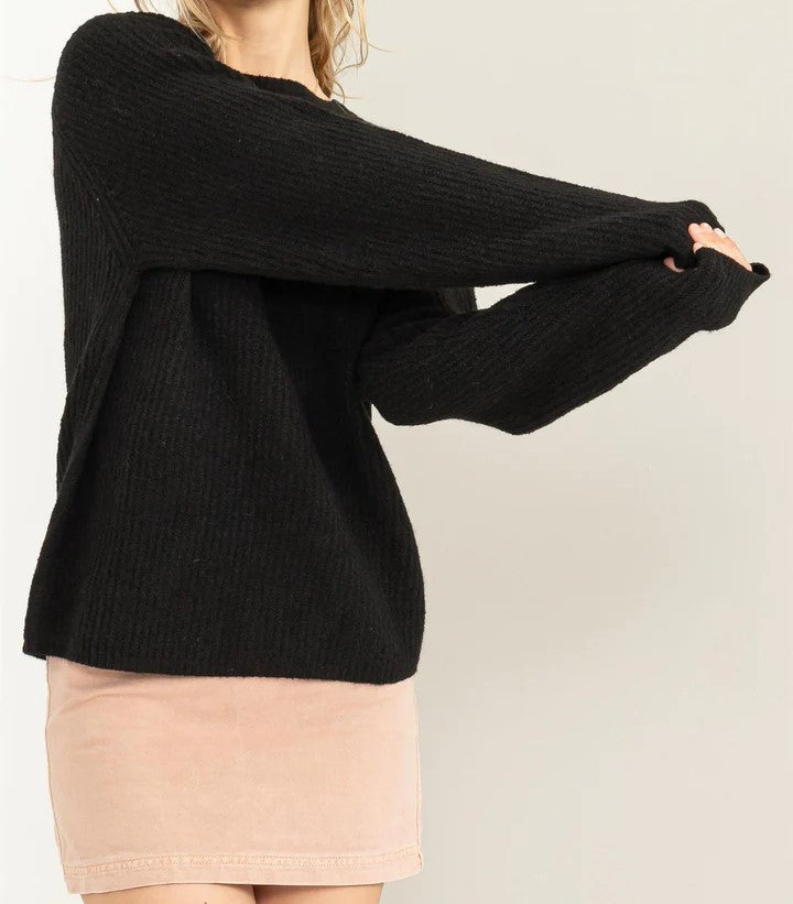Sweater - Long Sleeve Ribbed - Black-hotRAGS.com