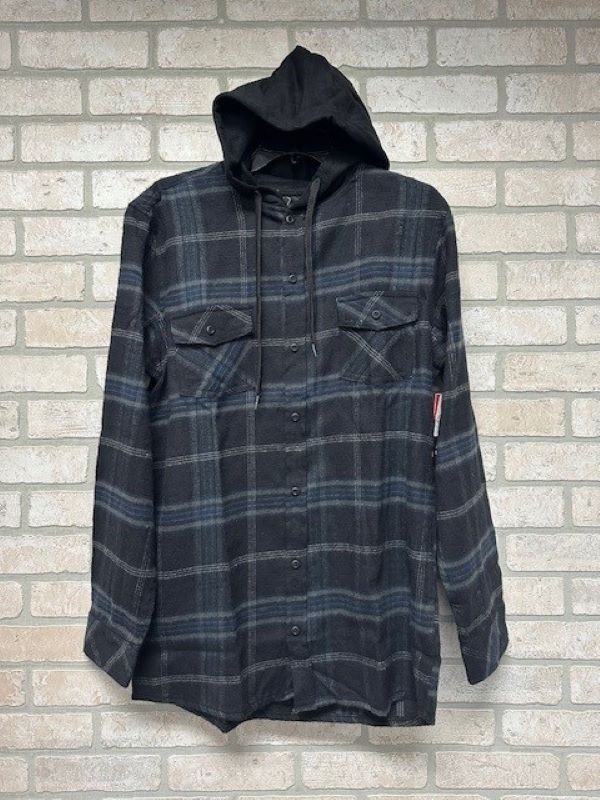 Shirt - Flannel Black And Blue With Hood-hotRAGS.com
