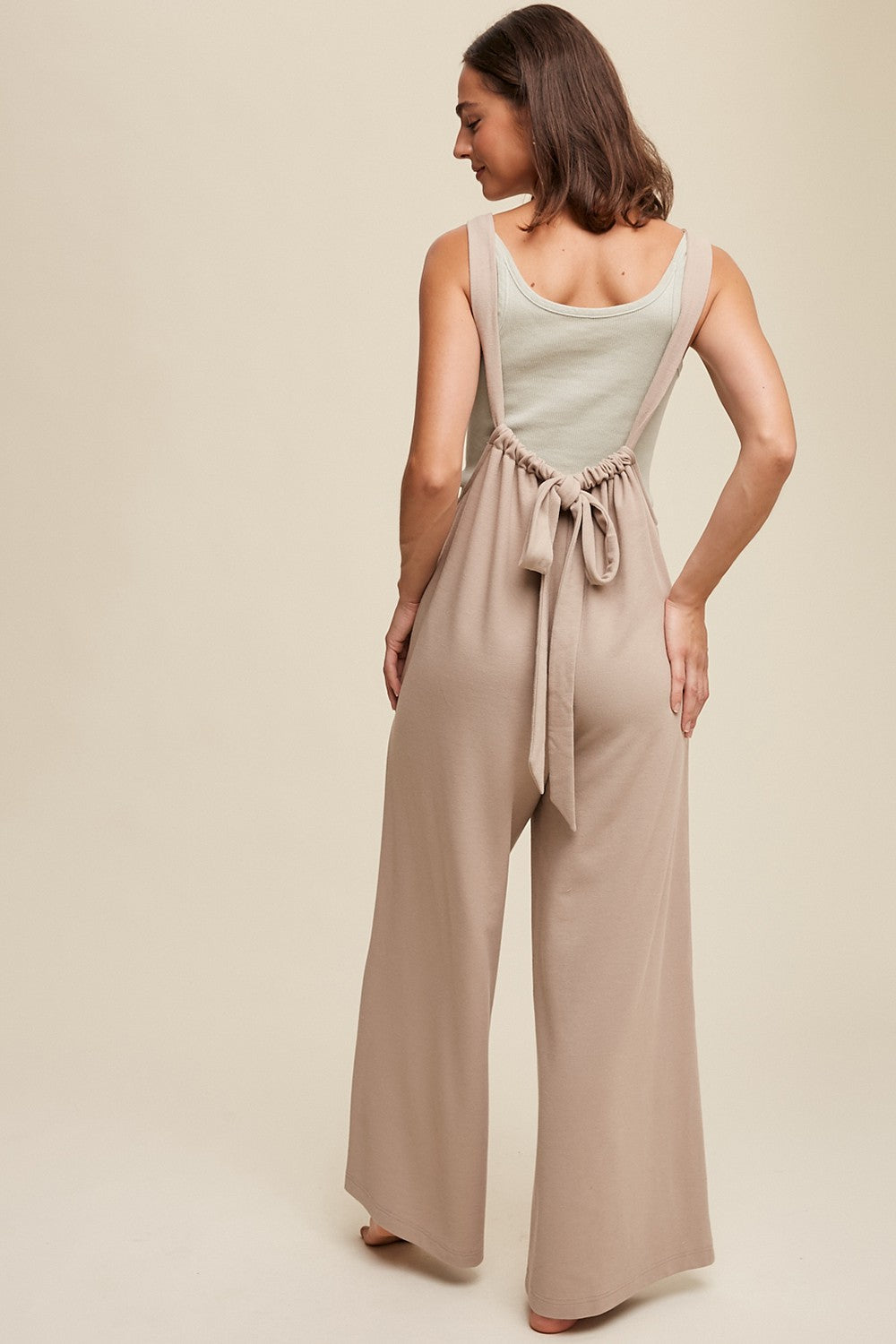 Jumpsuit - Knitted Drawstring - Beige-hotRAGS.com