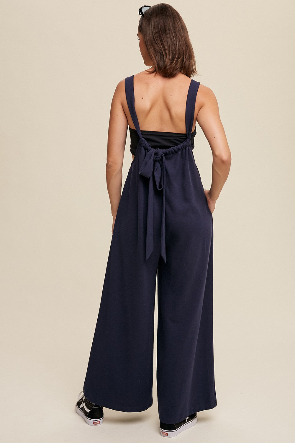 Jumpsuit - Knitted Drawstring - Navy-hotRAGS.com