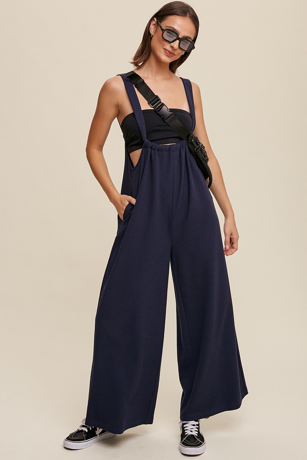Jumpsuit - Knitted Drawstring - Navy-hotRAGS.com