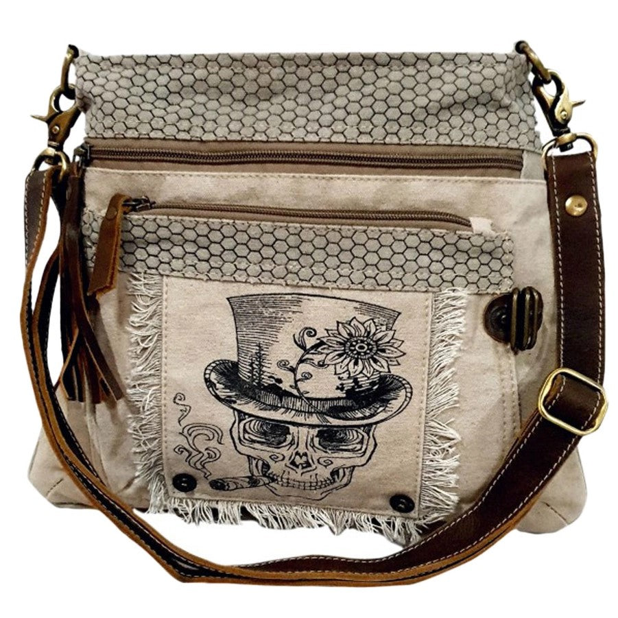 Bag - Canvas Shoulder Bag With Skull And Hat-hotRAGS.com