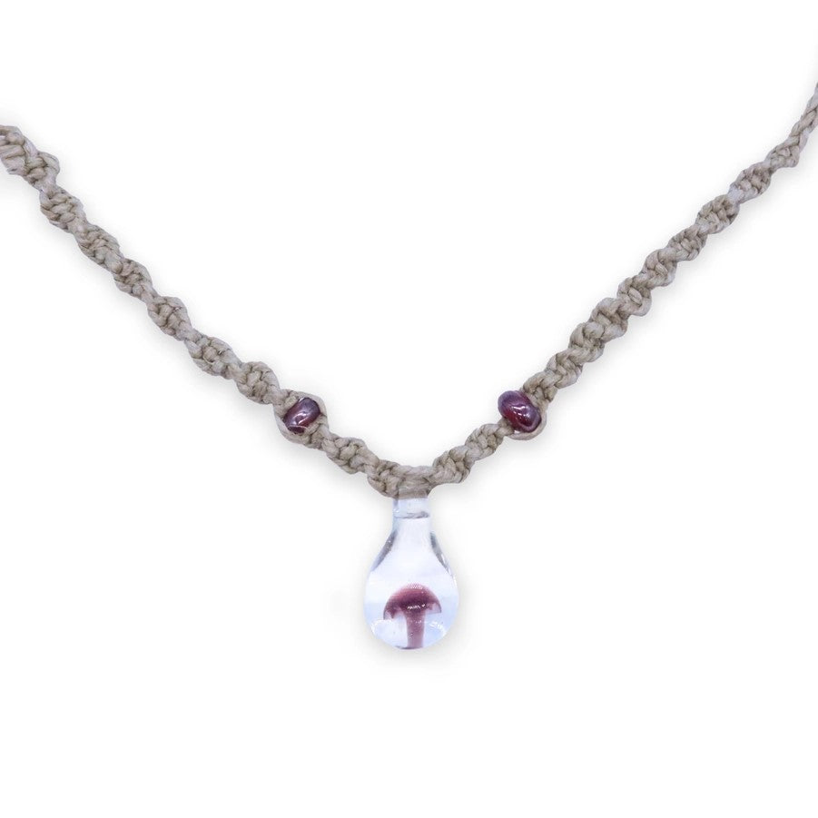 Necklace - Hemp Braided Mushroom - Purple-hotRAGS.com