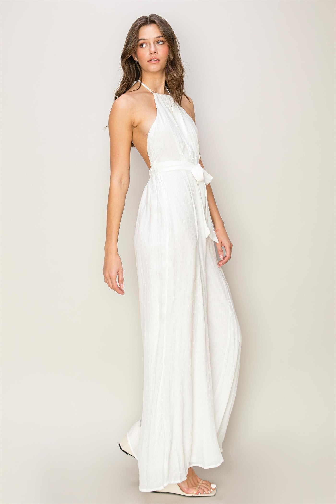 Overall - Jumpsuit Halter Neck - White-hotRAGS.com
