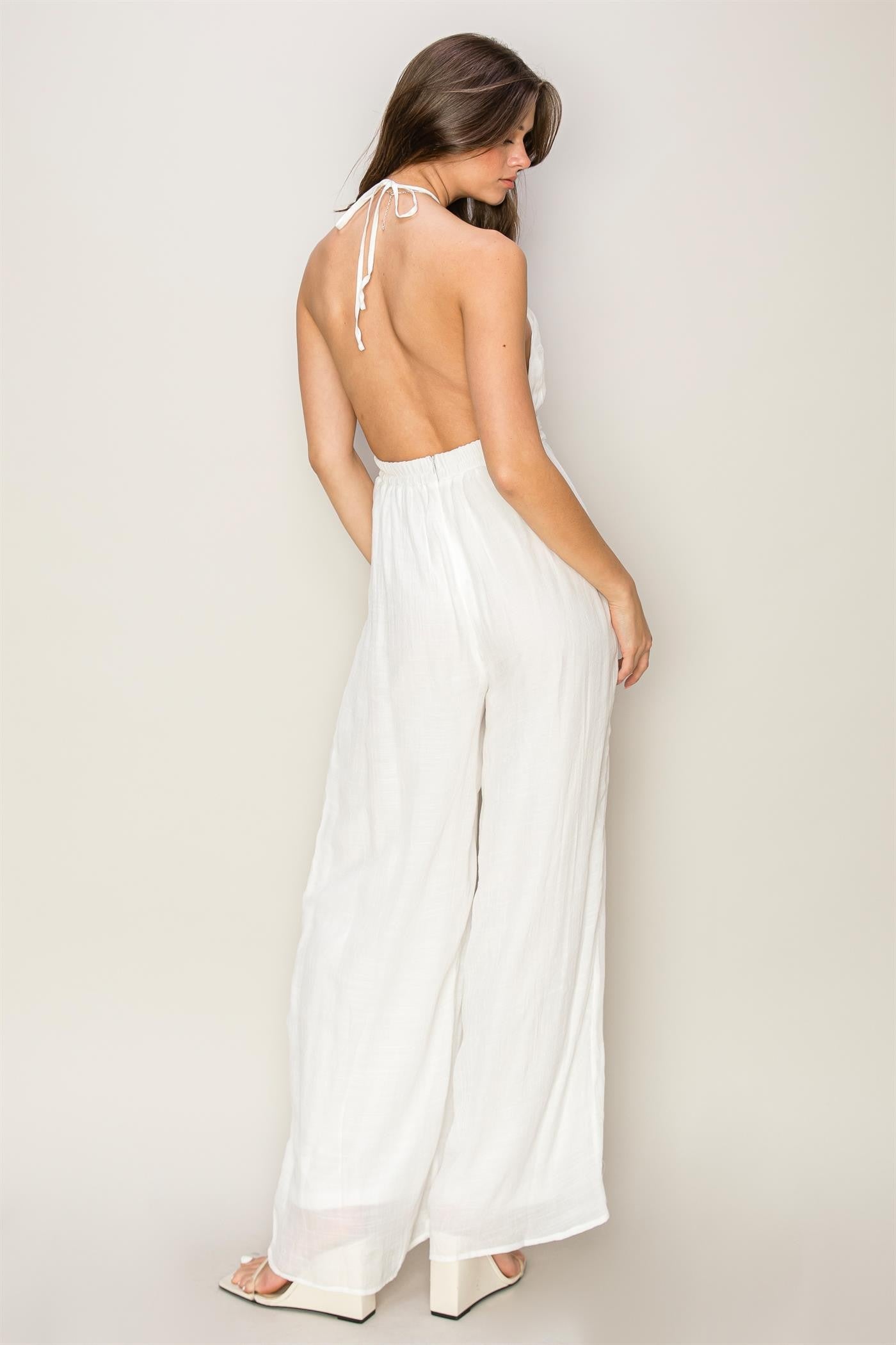 Overall - Jumpsuit Halter Neck - White-hotRAGS.com