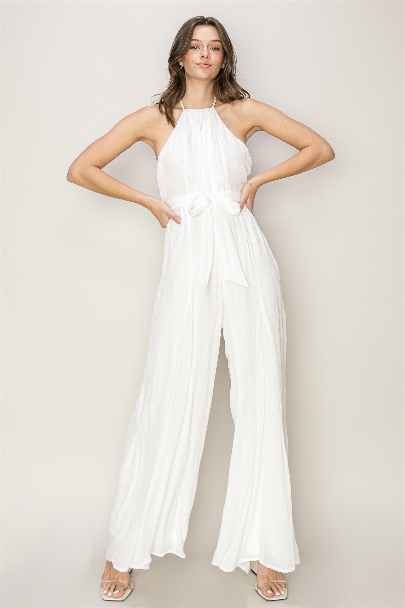 Overall - Jumpsuit Halter Neck - White-hotRAGS.com