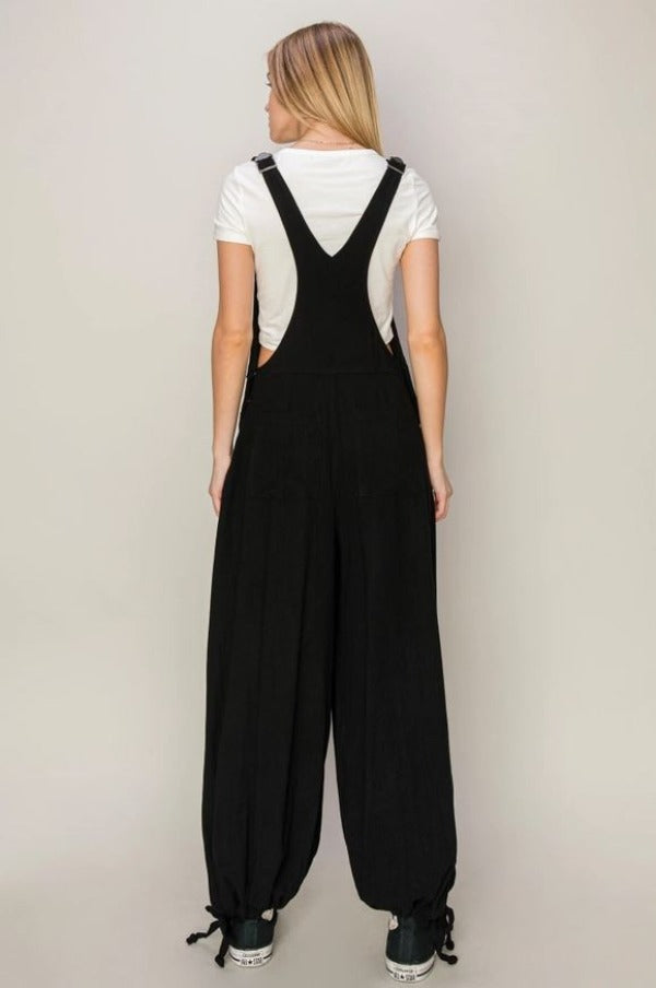 Overalls - Jumpsuit Woven With Drawstring Hems - Black-hotRAGS.com