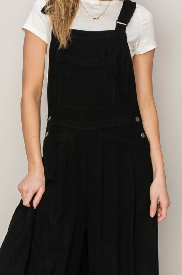 Overalls - Jumpsuit Woven With Drawstring Hems - Black-hotRAGS.com