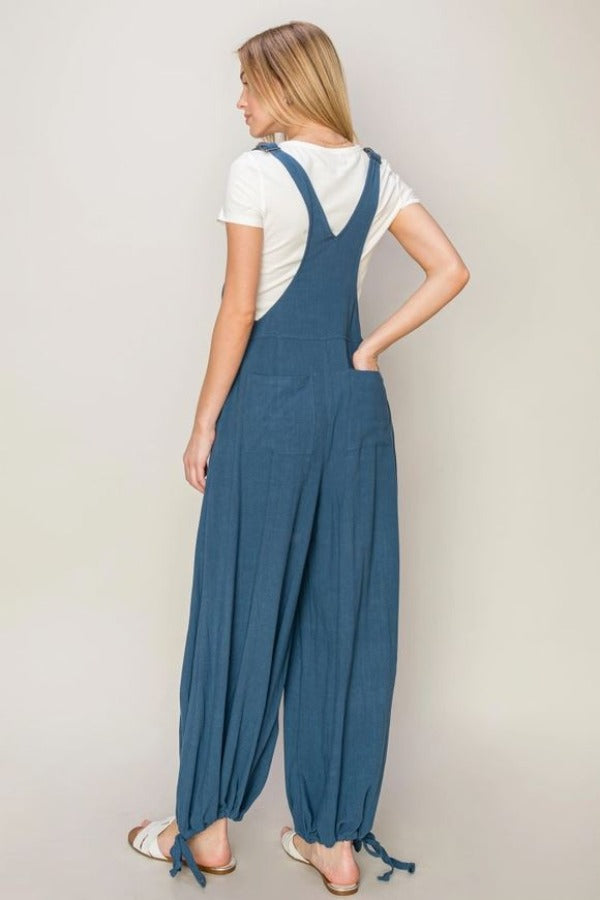 Overalls - Jumpsuit Woven With Drawstring Hems - Blue-hotRAGS.com