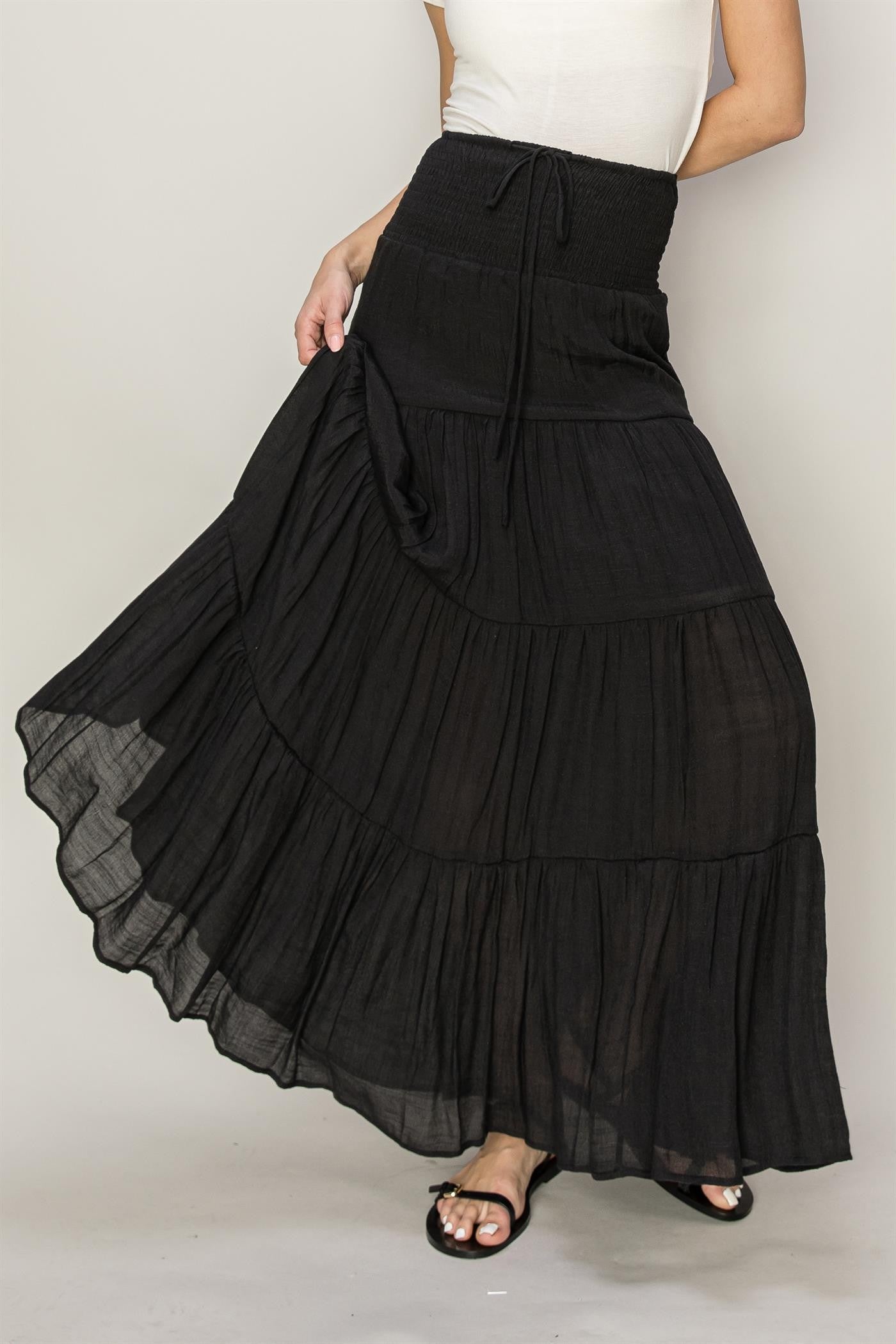 Skirt - Maxi Tiered - Black-hotRAGS.com