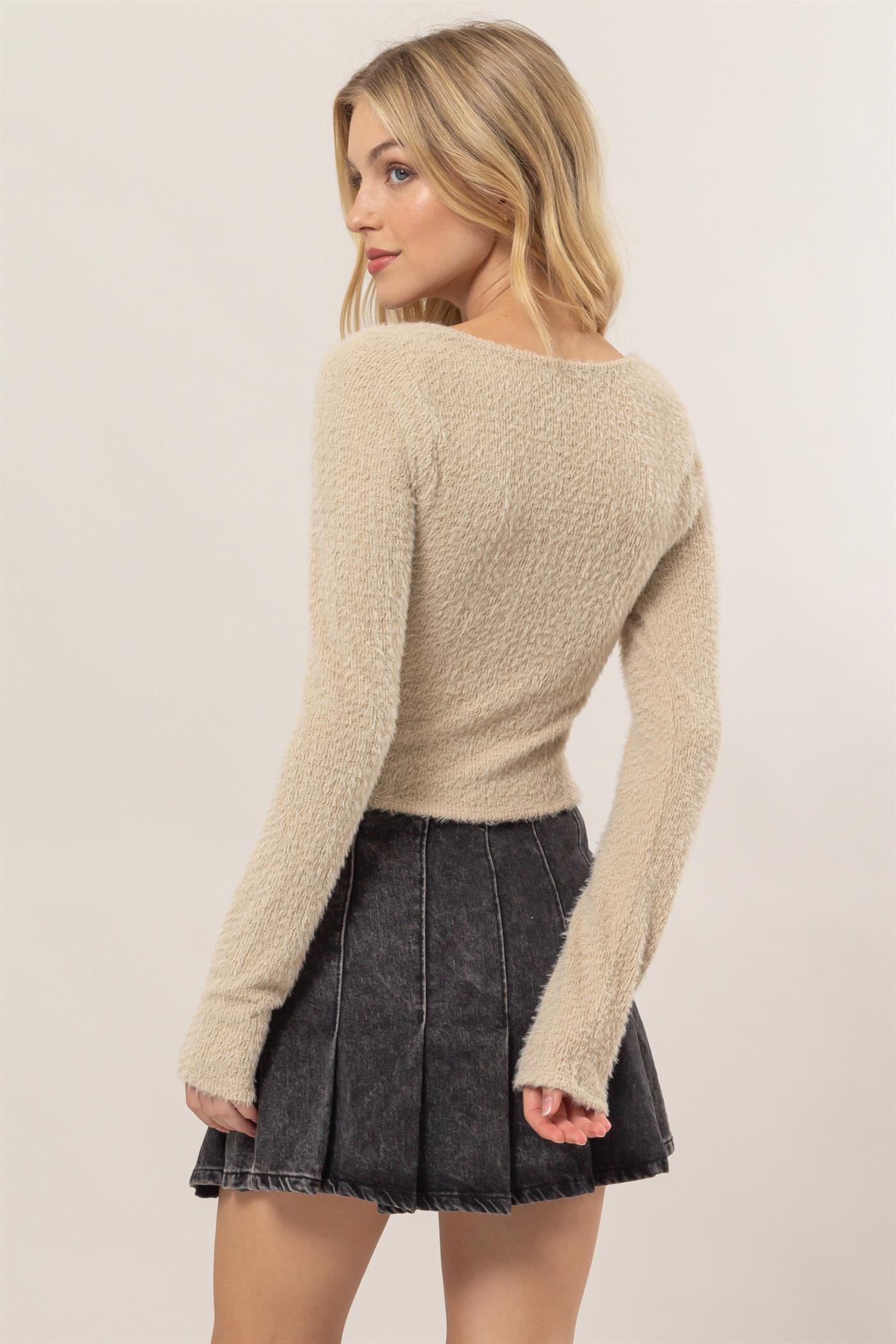 Jr Crop Top - Sweater - Oatmeal-hotRAGS.com