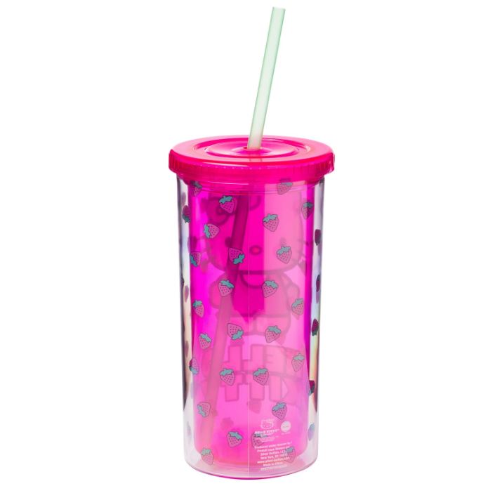 Tumbler - Tall Hello Kitty Strawberry Face Double Wall Travel Tumbler w/Slide Close Lid, 20 Ounces-hotRAGS.com