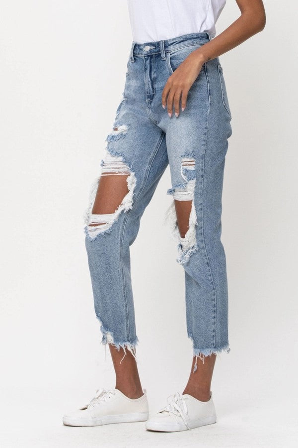 Pants - Denim Crop Distress High Rise-hotRAGS.com