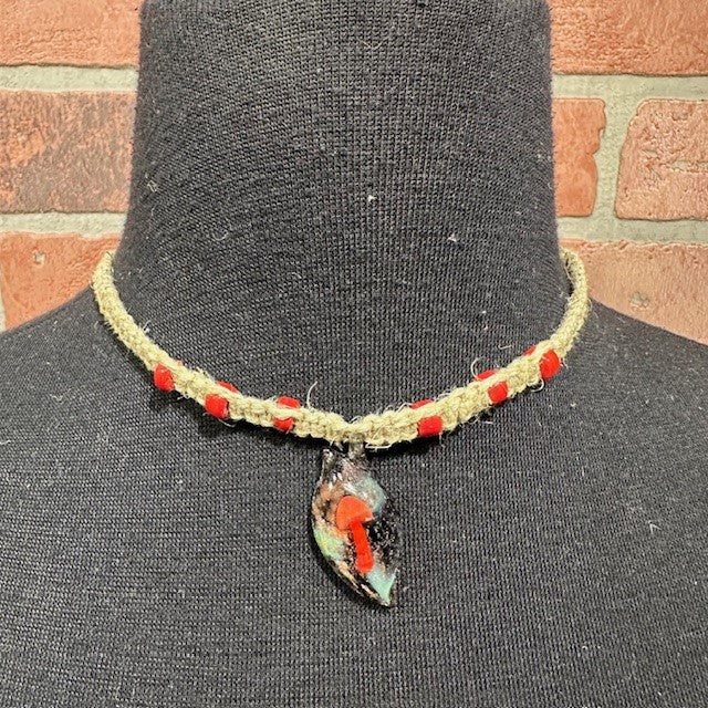 Necklace - Hemp Shroom Teardrop - Red-hotRAGS.com