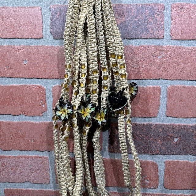 Necklace - Hemp Heart Flower - Yellow-hotRAGS.com
