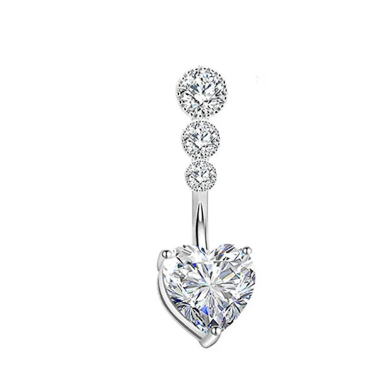 Belly Ring - Heart - Triple Cubic Zirconia-hotRAGS.com