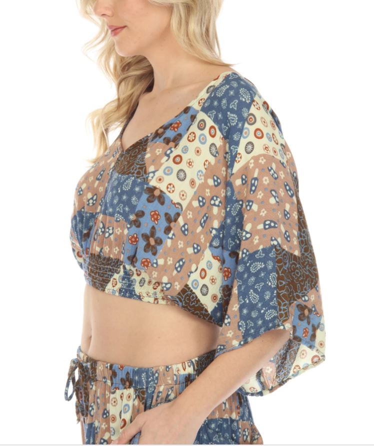 Jr Crop Top - Mushroom Quilt - Blue-hotRAGS.com