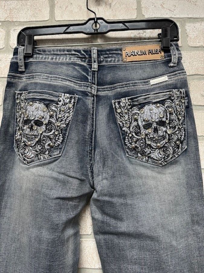 Denim Jeans - Skull Rhinestones-hotRAGS.com