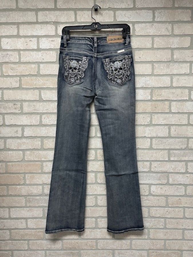 Denim Jeans - Skull Rhinestones-hotRAGS.com