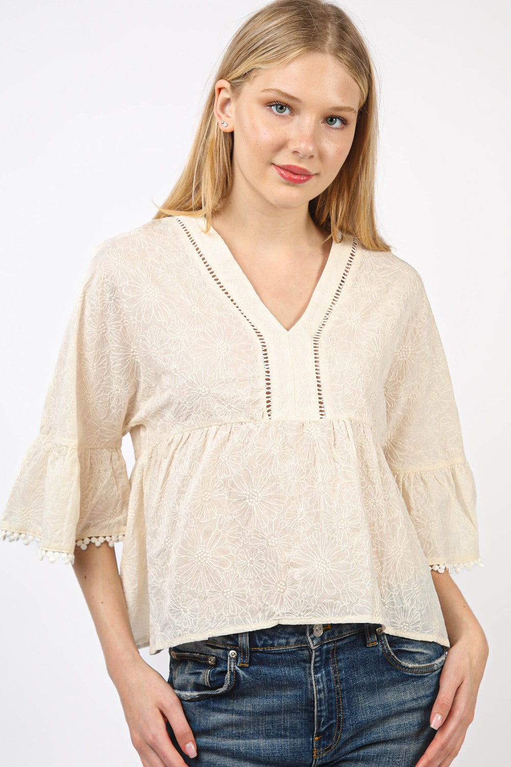 Jr Blouse - Embroidered - Natural-hotRAGS.com