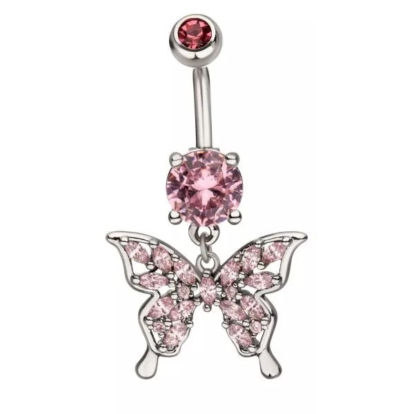 Belly Ring - Butterfly Pink-hotRAGS.com