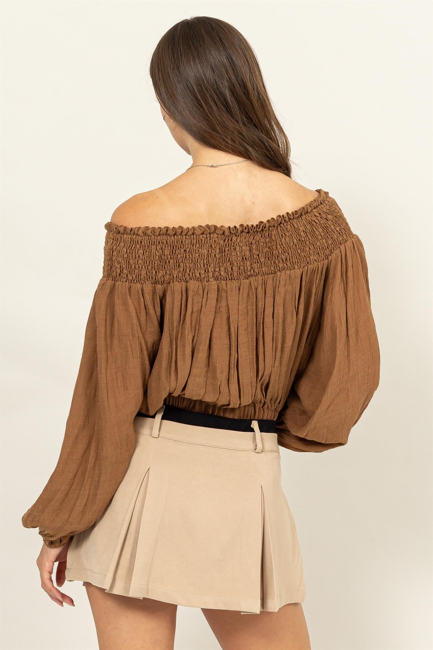 Jr Long Sleeve Elastic Top - Camel-hotRAGS.com