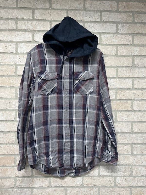 Shirt - Flannel Plaid Hood - Grey-hotRAGS.com