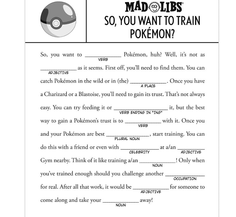 Mad Libs - Pokémon-hotRAGS.com