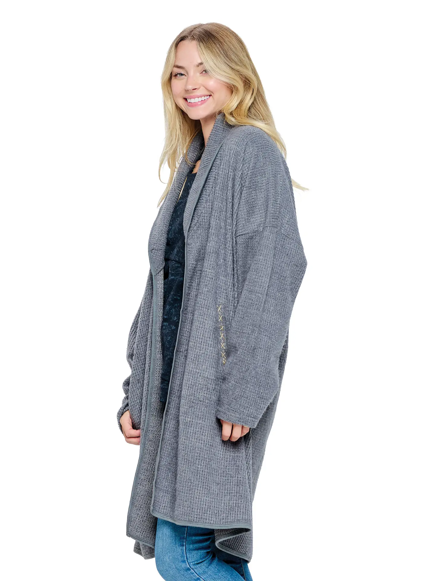 Cardigan - Stitched - Gray-hotRAGS.com