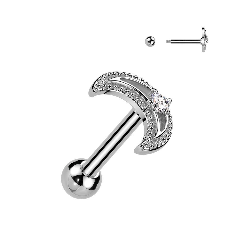Cartilage - Moon Cubic Zirconia - 16g - Silver-hotRAGS.com