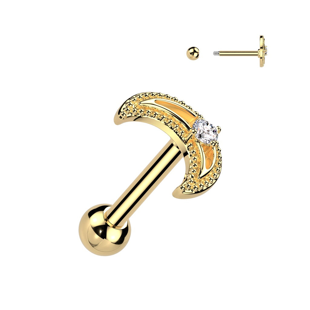 Cartilage - Moon Cubic Zirconia - 16g - Gold-hotRAGS.com